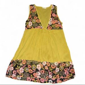 Kimchi Blue Yellow Green & Floral Sheer Sleeveless Dress